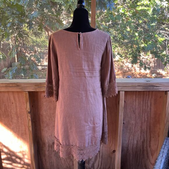 Stella Rosa Women's 100% Linen Brown Shift Dress Size S - Picture 3 of 9